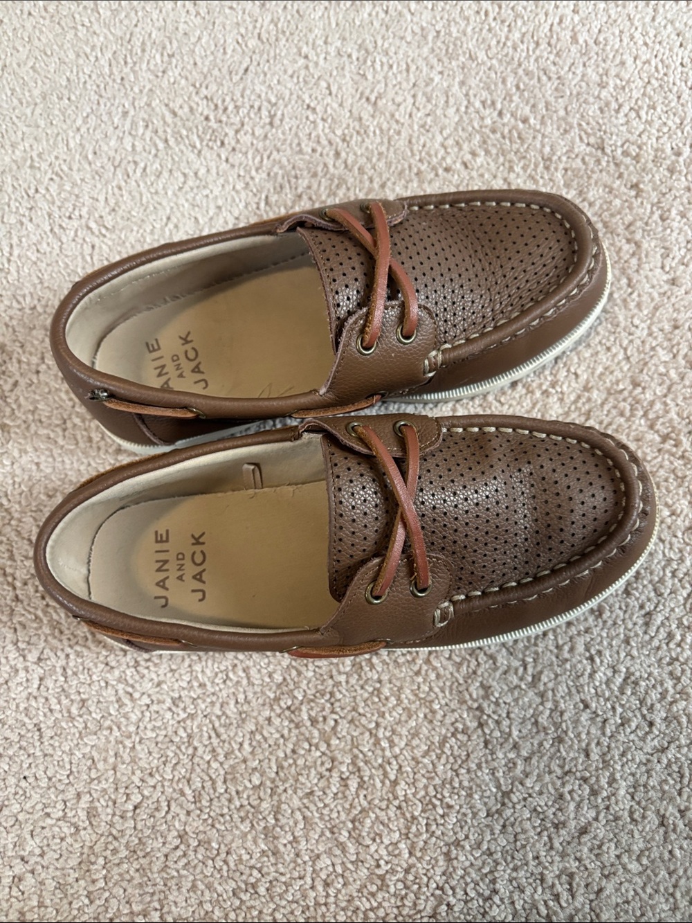 Janie and Jack Brown Perforated Leather Boys' Boat Shoes